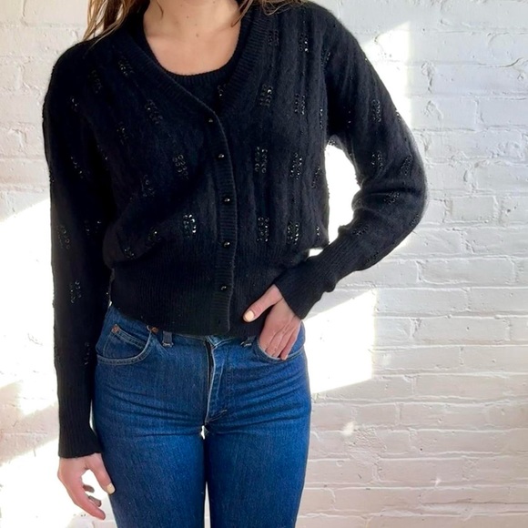 Vintage 80s Saks Fifth Avenue Sweater Set / Tank and Cardigan - Picture 1 of 8